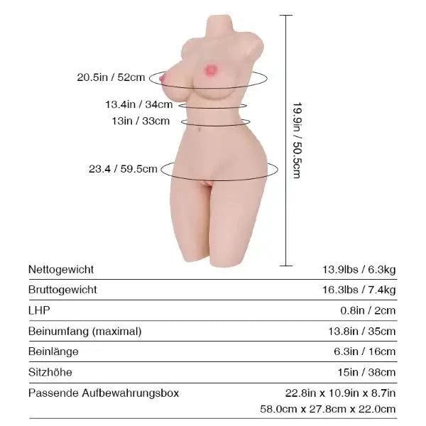 Tantaly Dolls 50.5cm (1ft 8') MILF Beginner Masturbator Body Sex Doll Torso - Miki