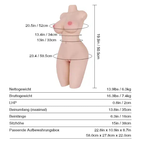 Tantaly Dolls 50.5cm (1ft 8') MILF Beginner Masturbator Body Sex Doll Torso - Miki