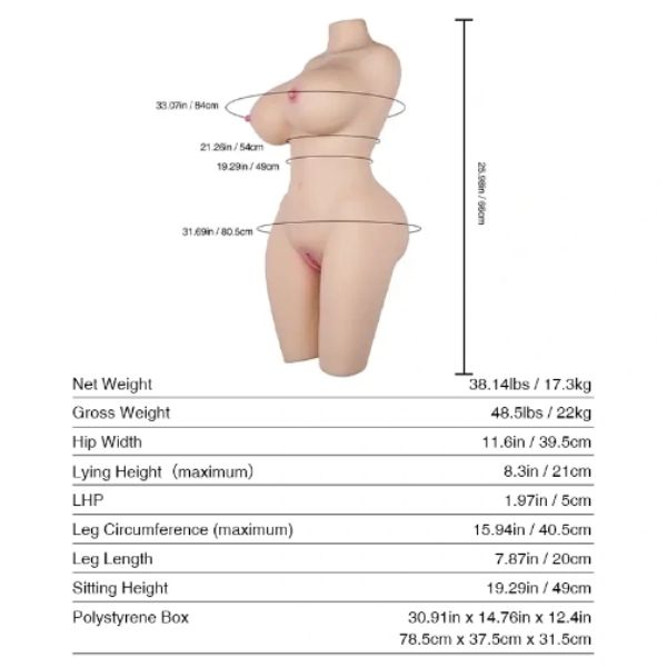 Tantaly Dolls 66cm (2ft 2') 4in1 Removable Vagina Torso Sex Doll